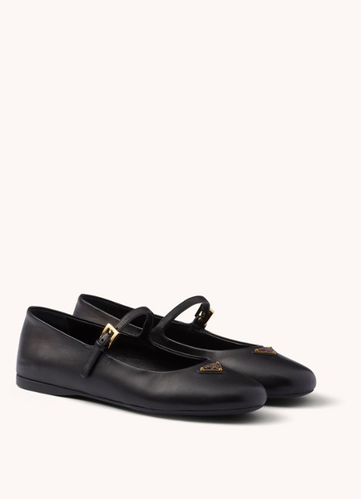 Prada Ballerina van leer met logo - voorkant 4 zwart