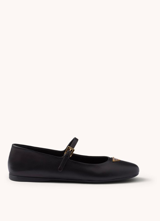 Prada Ballerina van leer met logo - voorkant 5 zwart
