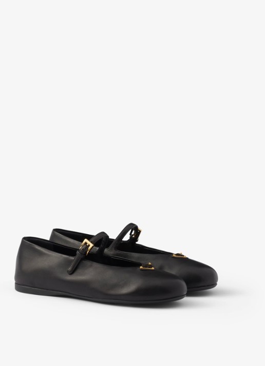 Prada Ballerina van leer - voorkant 3 zwart