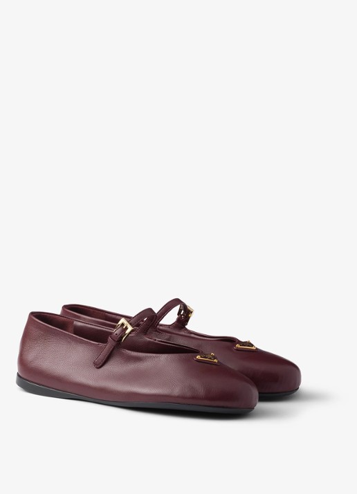 Prada Ballerina van leer - voorkant 3 bordeauxrood