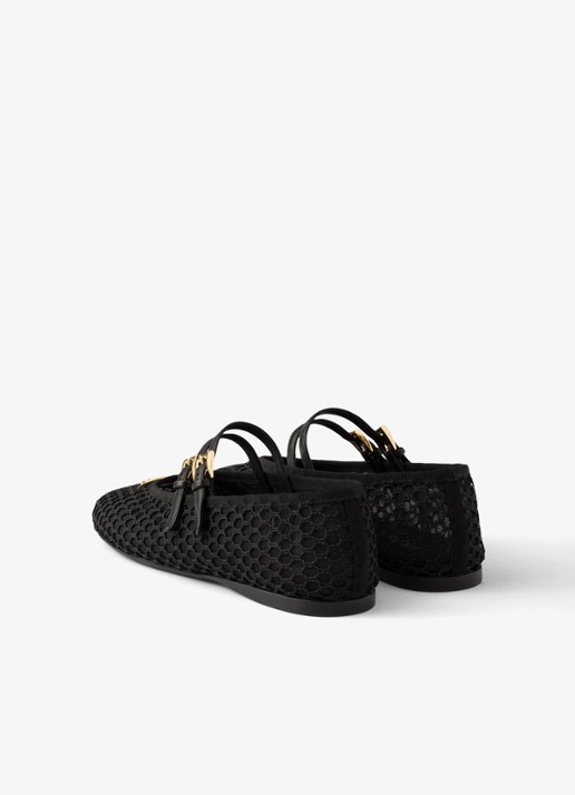 Prada Ballerina van mesh met leren details  - achterkant 4 zwart