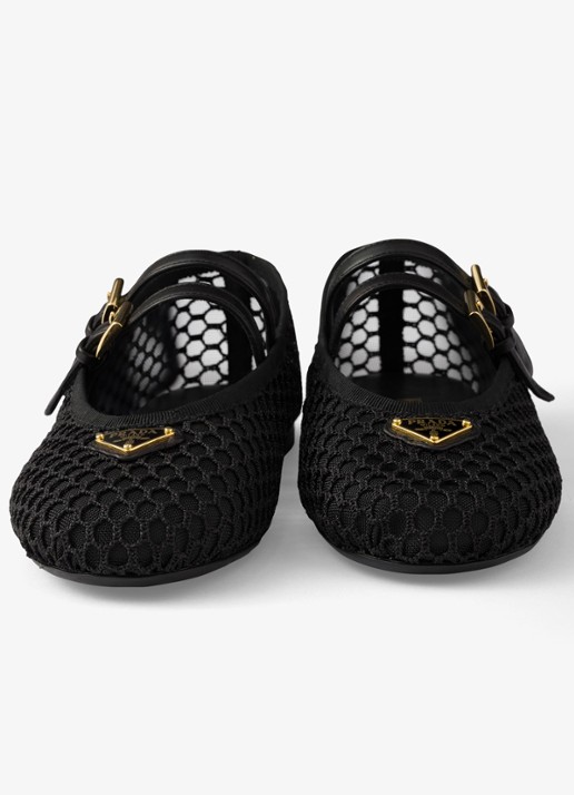 Prada Ballerina van mesh met leren details  - detail 2 zwart