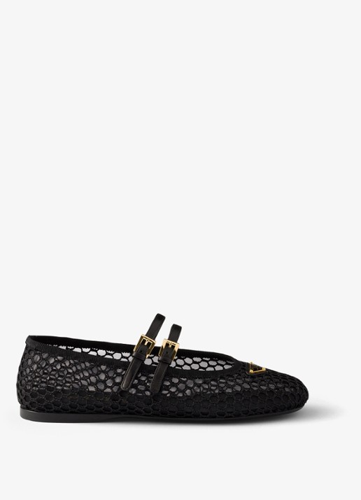 Prada Ballerina van mesh met leren details  - voorkant 6 zwart