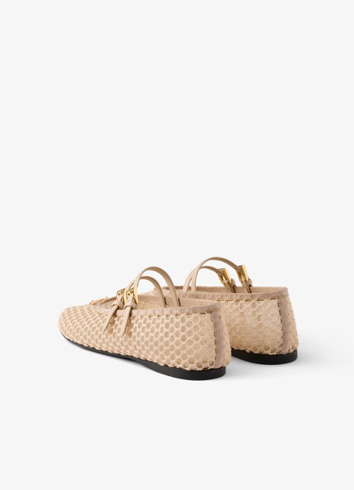 Prada Ballerina van mesh met leren details  - achterkant 3 beige