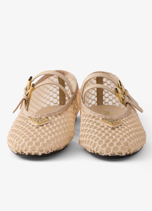Prada Ballerina van mesh met leren details  - detail 5 beige