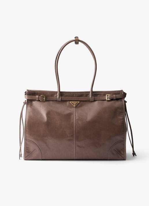 Prada Bonnie Extra-Large schoudertas van kalfsleer - voorkant taupe