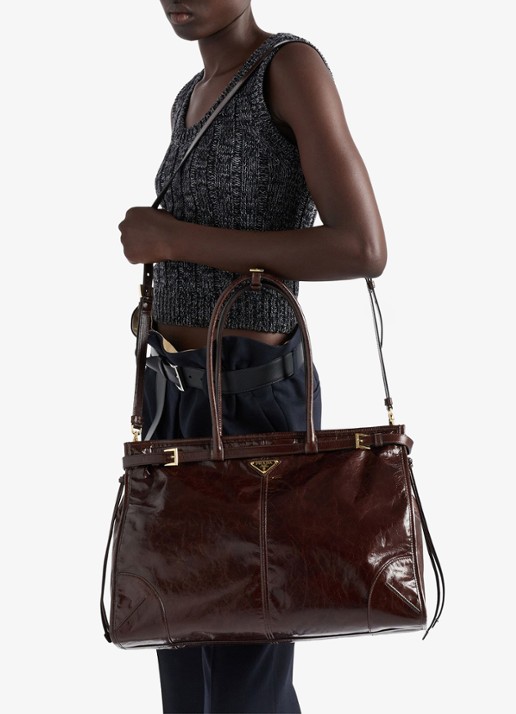 Prada Bonnie Extra-Large schoudertas van kalfsleer - voorkant 2 donkerbruin