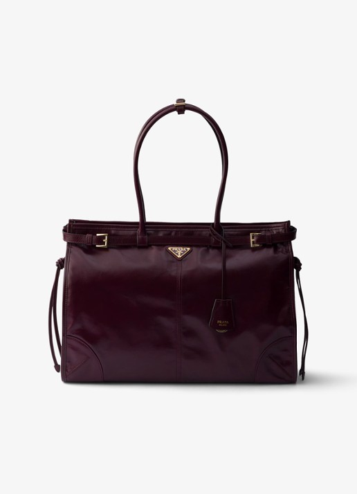 Prada Bonnie Extra-Large schoudertas van kalfsleer - voorkant bordeauxrood