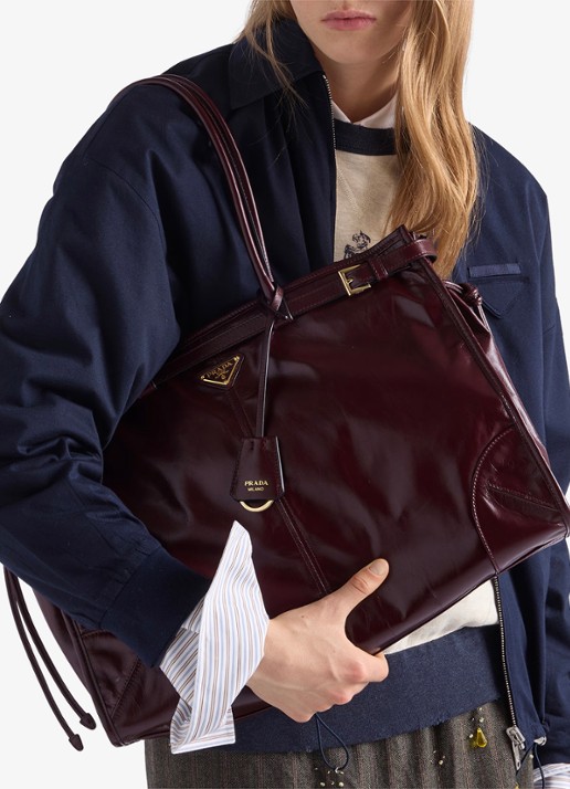 Prada Bonnie Extra-Large schoudertas van kalfsleer - voorkant 2 bordeauxrood