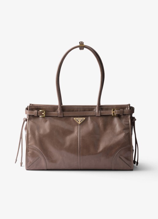 Prada Bonnie Large schoudertas van kalfsleer - voorkant 5 taupe