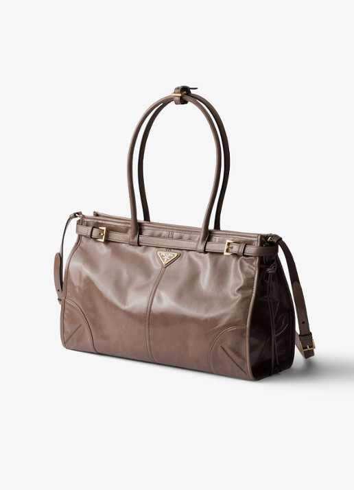 Prada Bonnie Large schoudertas van kalfsleer - voorkant 6 taupe