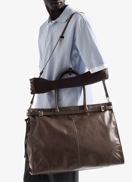 Prada Bonnie Large schoudertas van kalfsleer - voorkant 2 taupe