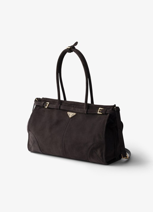 Prada Bonnie Large schoudertas van kalfssuède - voorkant 2 taupe