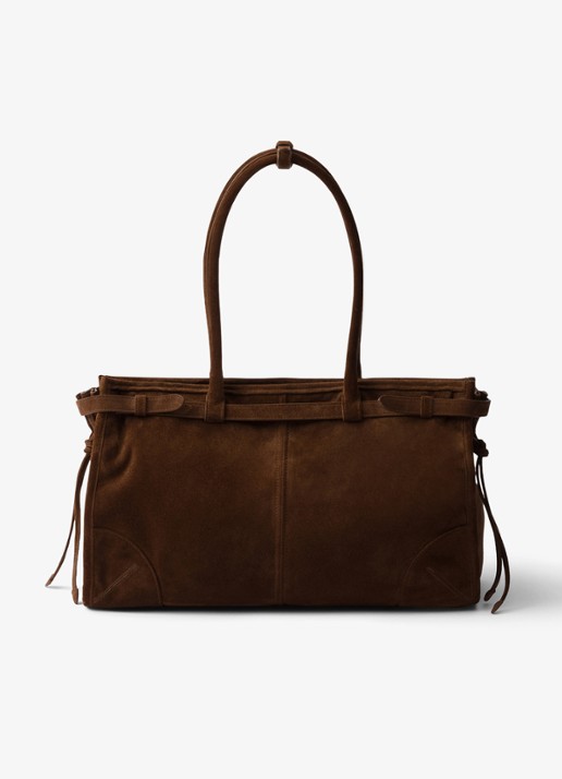 Prada Bonnie Large schoudertas van kalfssuède - achterkant 7 bruin