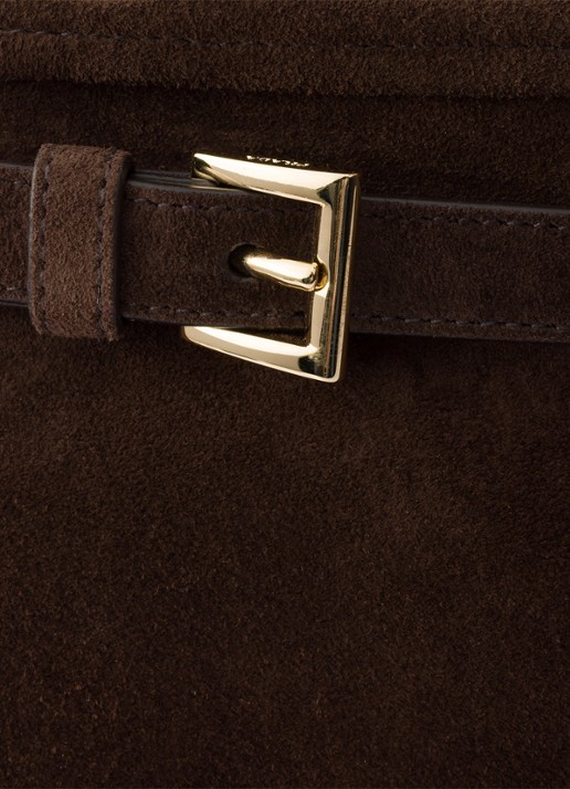 Prada Bonnie Large schoudertas van kalfssuède - detail 6 donkerbruin
