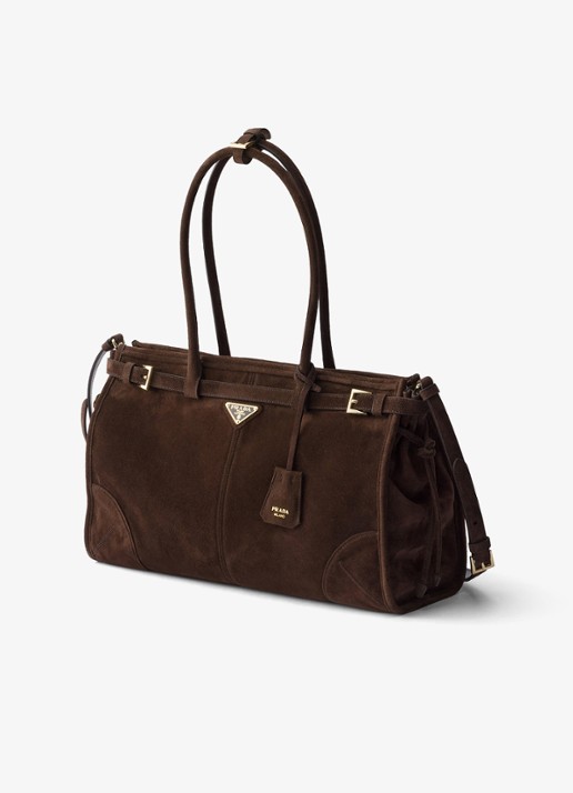 Prada Bonnie Large schoudertas van kalfssuède - voorkant 2 donkerbruin
