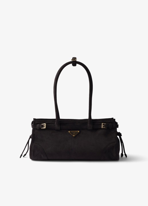 Prada Bonnie Medium handtas van kalfssuède - voorkant taupe