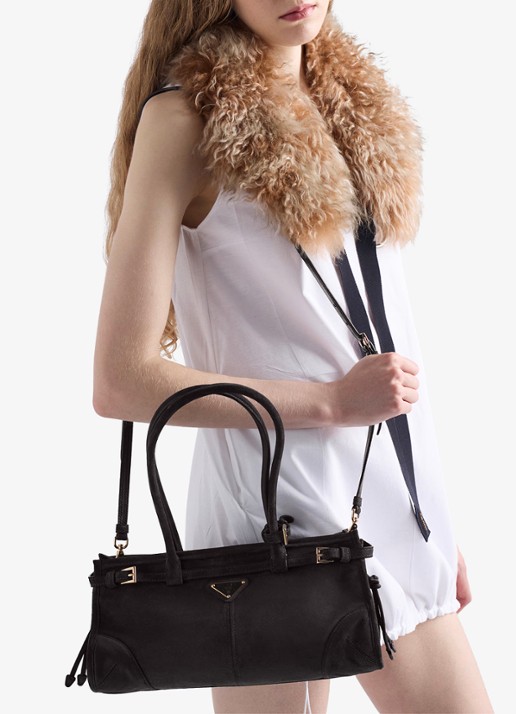 Prada Bonnie Medium handtas van kalfssuède - voorkant 2 taupe