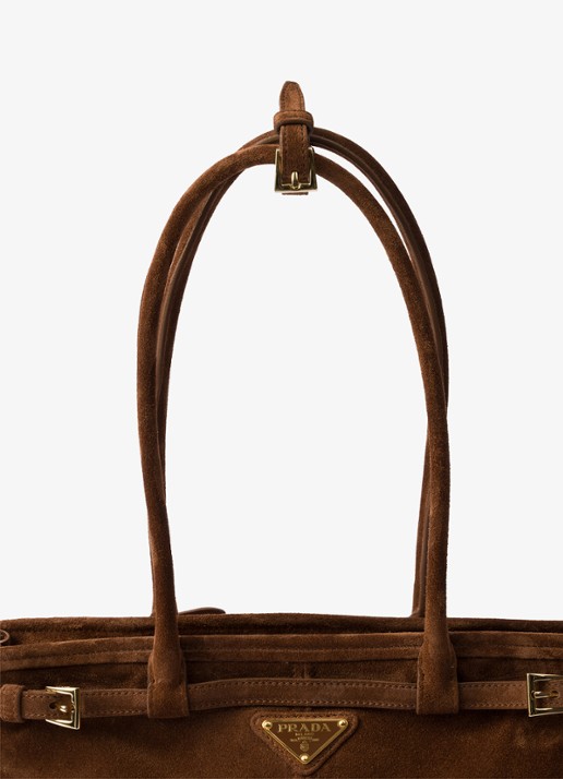 Prada Bonnie Medium handtas van kalfssuède - detail 6 donkerbruin