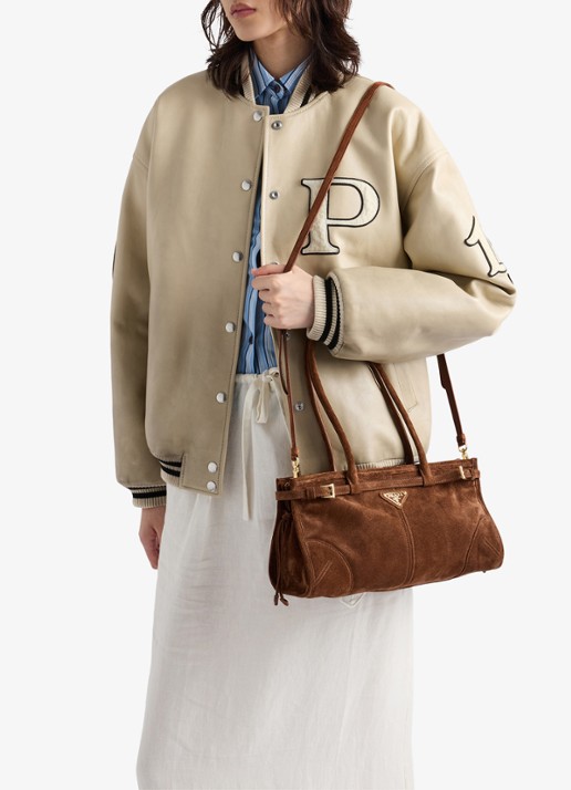 Prada Bonnie Medium handtas van kalfssuède - voorkant 2 donkerbruin