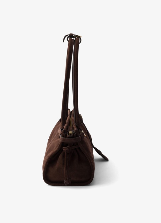 Prada Bonnie Medium handtas van kalfssuède - detail naturel