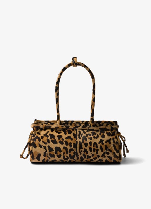 Prada Bonnie Medium handtas van leer met panterprint - achterkant 3 lichtbruin