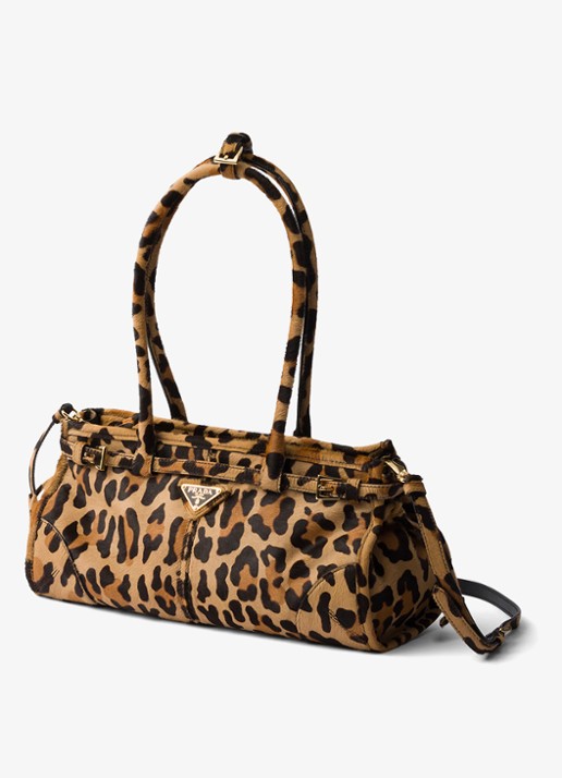 Prada Bonnie Medium handtas van leer met panterprint - detail 5 lichtbruin