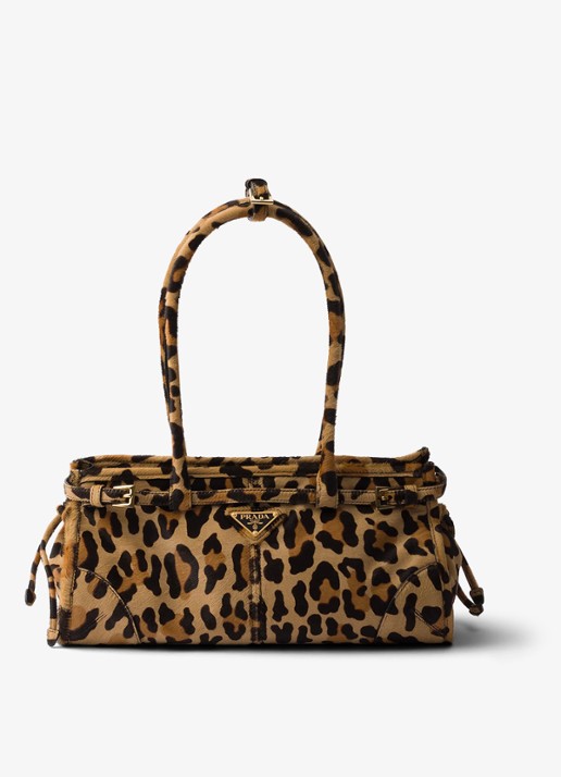 Prada Bonnie Medium handtas van leer met panterprint