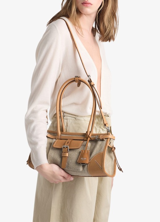 Prada Bonnie Medium schoudertas met leren details - voorkant 6 camel