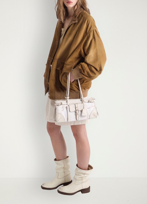Prada Bonnie Medium schoudertas met leren details - detail 5 gebroken wit
