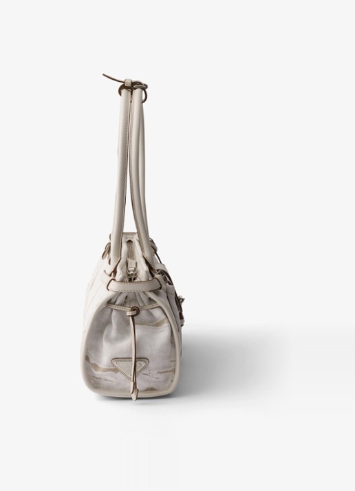 Prada Bonnie Medium schoudertas met leren details - detail 8 gebroken wit