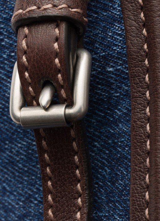 Prada Bonnie Medium schoudertas van denim met leren details - detail 6 indigo