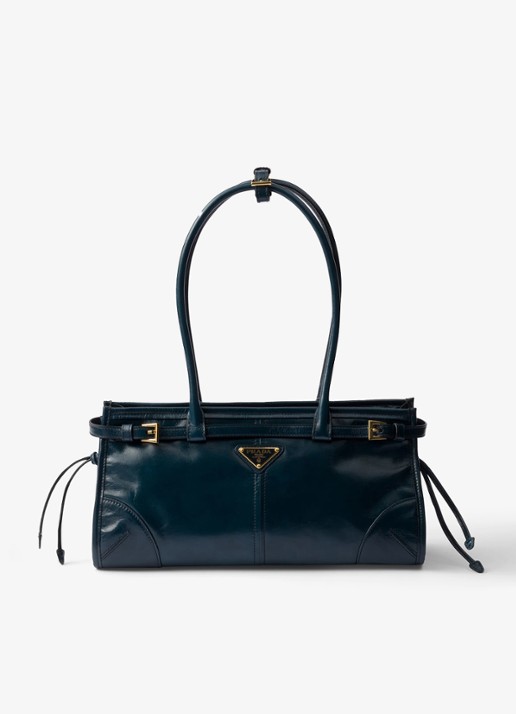 Prada Bonnie Medium schoudertas van kalfsleer - voorkant petrol