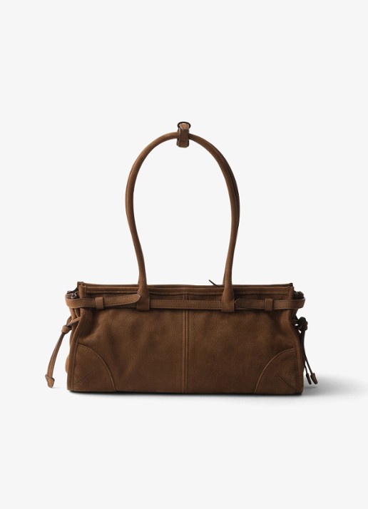 Prada Bonnie Medium schoudertas van nubuck - achterkant 3 donkerbruin