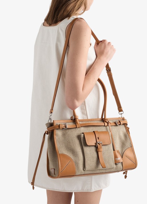 Prada Bonnie schoudertas met leren details - detail 3 zand