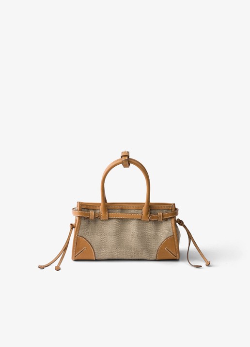 Prada Bonnie Small handtas met leren details - achterkant 7 zand