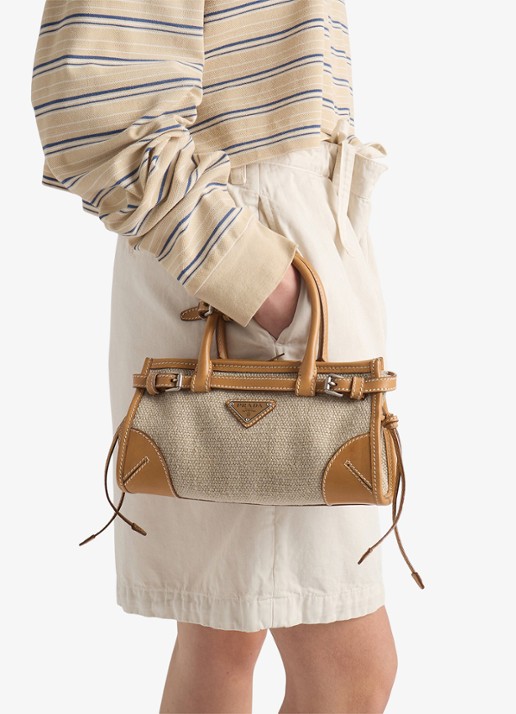 Prada Bonnie Small handtas met leren details - voorkant 6 zand