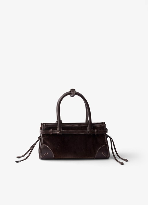Prada Bonnie Small handtas van corduroy met leren details - achterkant donkerbruin