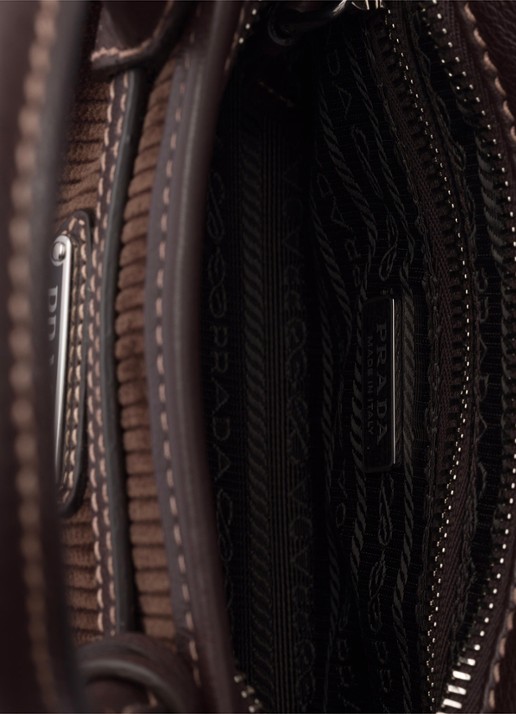 Prada Bonnie Small handtas van corduroy met leren details - detail 4 donkerbruin