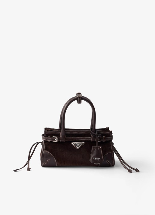 Prada Bonnie Small handtas van corduroy met leren details