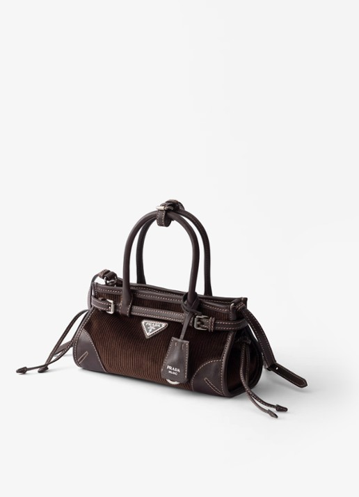 Prada Bonnie Small handtas van corduroy met leren details - voorkant 6 donkerbruin