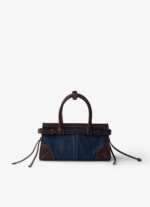 Prada Bonnie Small handtas van denim met leren details - achterkant indigo