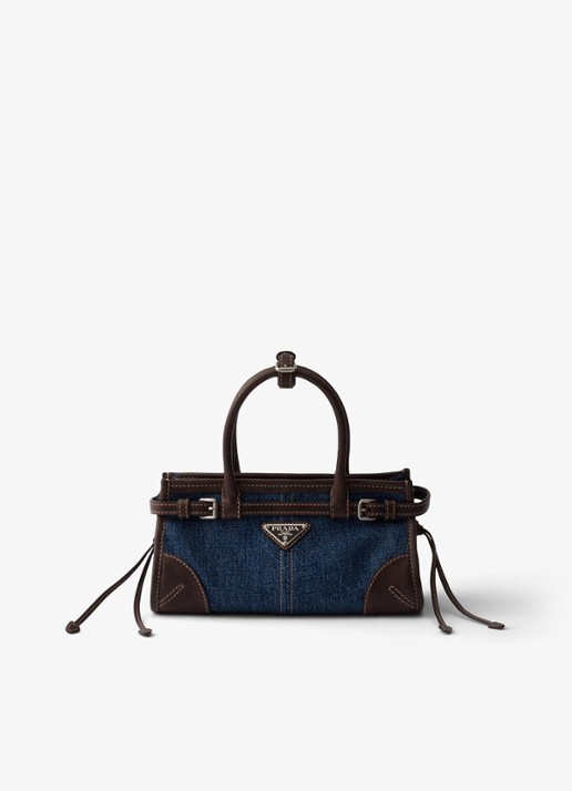 Prada Bonnie Small handtas van denim met leren details