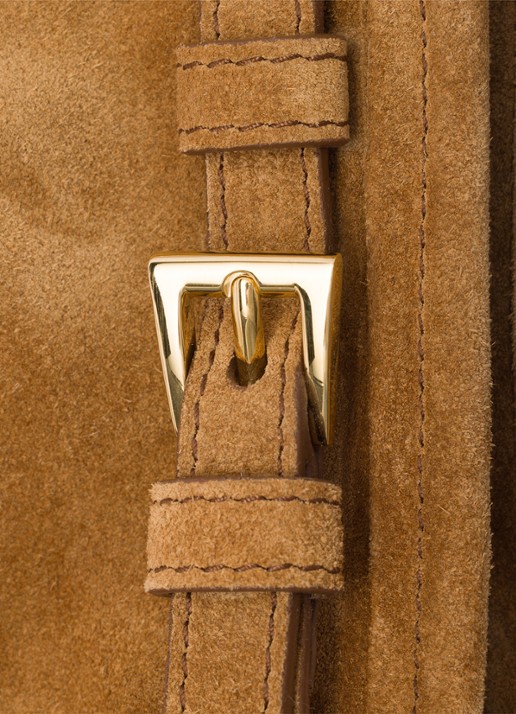 Prada Bonnie Small schoudertas van kalfssuède - detail 4 camel