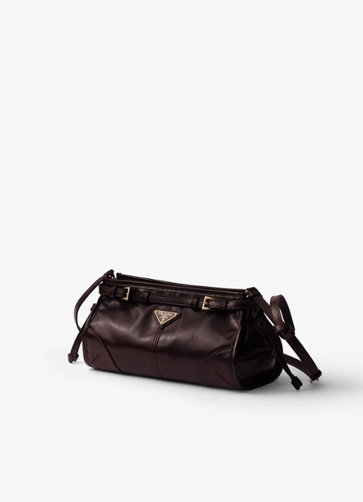 Prada Bonnie Small schoudertas van leer met afneembare schouderriem - detail donkerbruin
