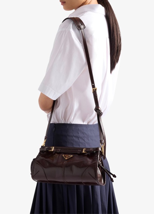 Prada Bonnie Small schoudertas van leer met afneembare schouderriem - voorkant 7 donkerbruin