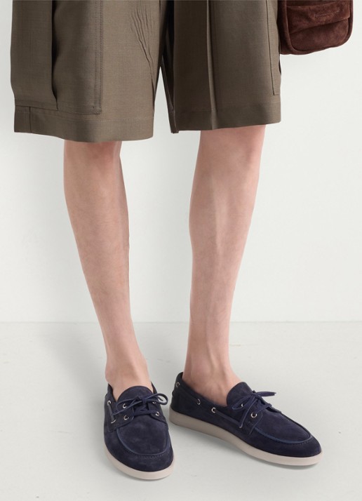Prada Bootschoen van suède - voorkant 6 donkerblauw