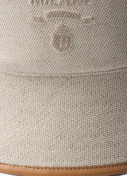Prada Bucket hoed met logo en leren details - detail 3 gebroken wit