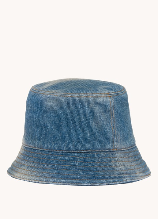 Prada Bucket hoed van denim met logo - achterkant 3 indigo
