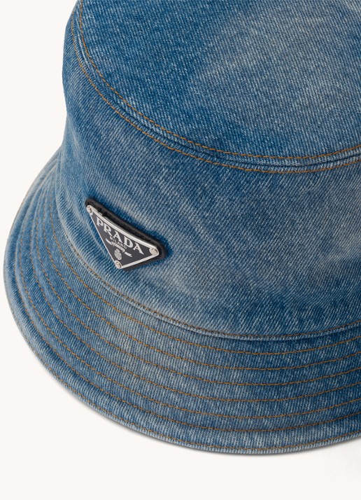Prada Bucket hoed van denim met logo - detail 2 indigo